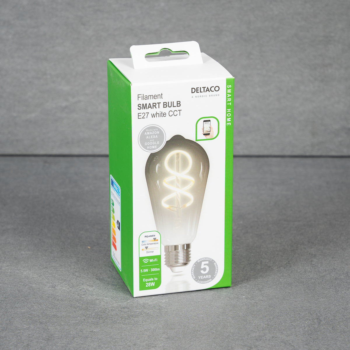 En Delatco Smart Bulb Pear glödlampa med WiFi-funktion, designad för att ge energieffektiv belysning och smart hem-integration.